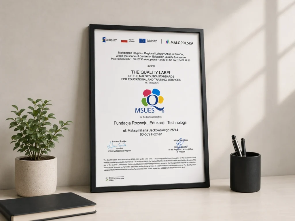 Certyfikat MSUES dla Fundacji Rozwoju Edukacji i Technologii